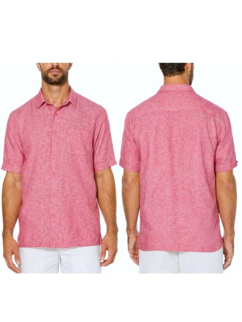 Cubavera Raspberry 100% Linen Classic Two-Tone Button Down Shirt - XLT